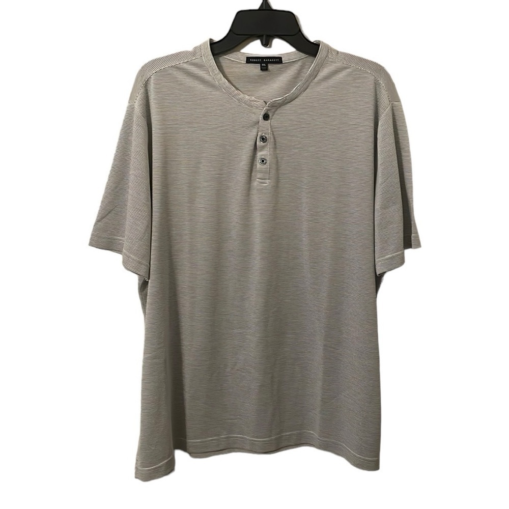 Robert Barakett Men's White Gray Short Sleeve Quarter Button Top Size XXL - Picture 1 of 6